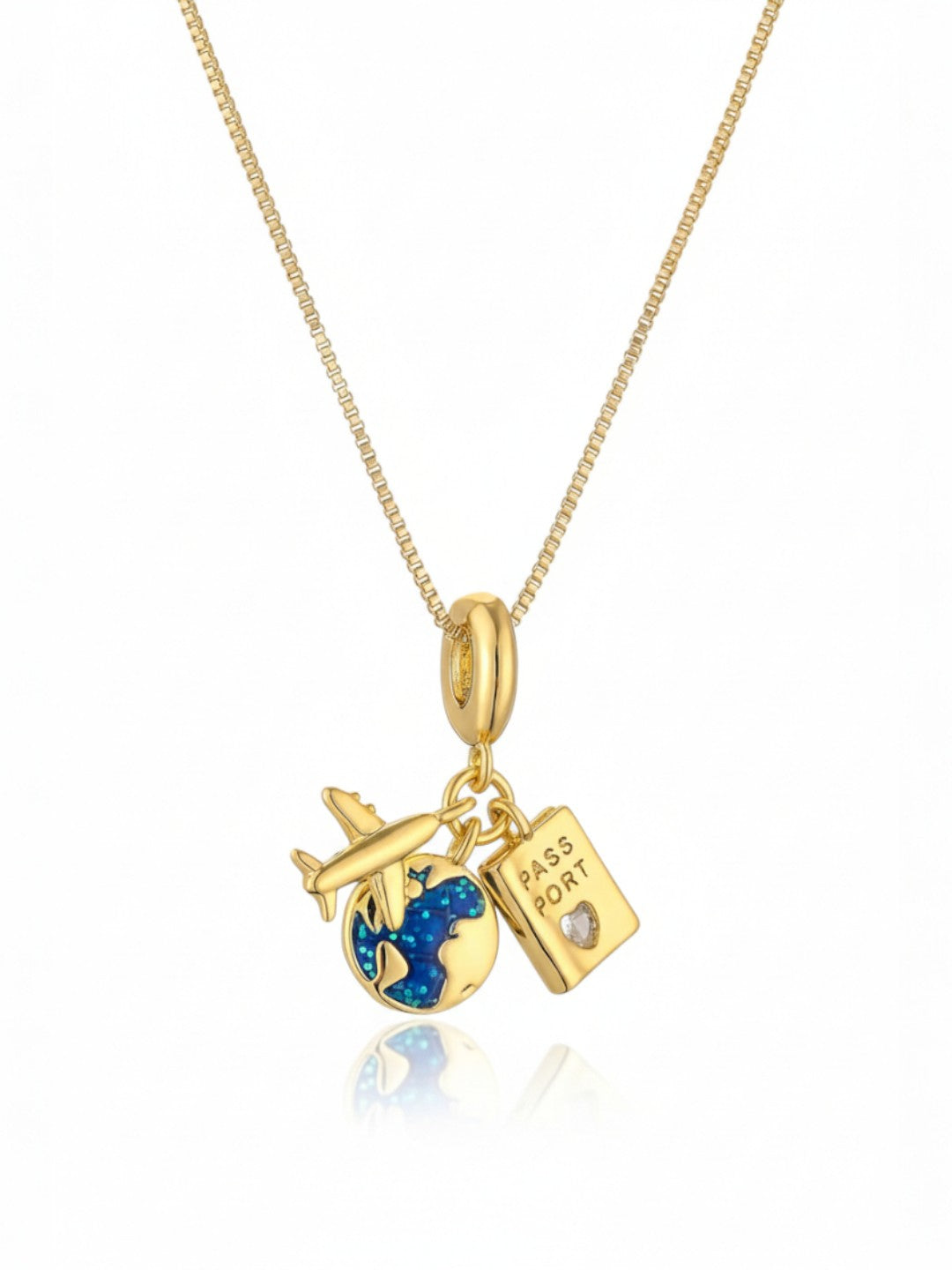 Plane Passport Globe Vacation Necklace