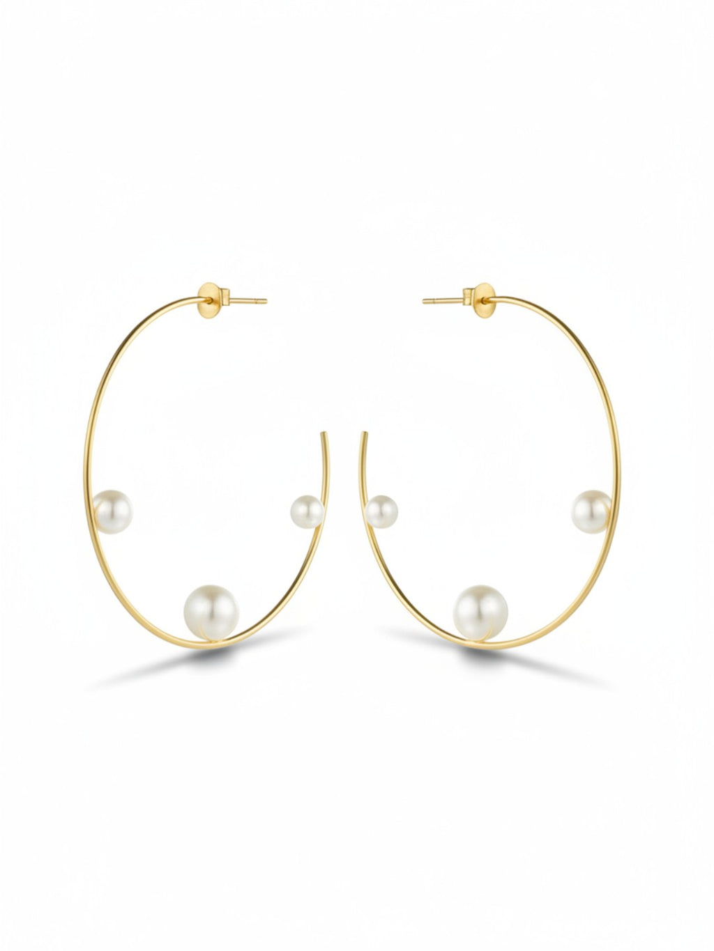 Geometric Pearl Line Hoop Earrings