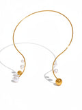 Pearl Torques Golden Stainless Steel Open Choker