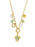 Chain Enameled Starfish Shell Pearl Charms Necklace