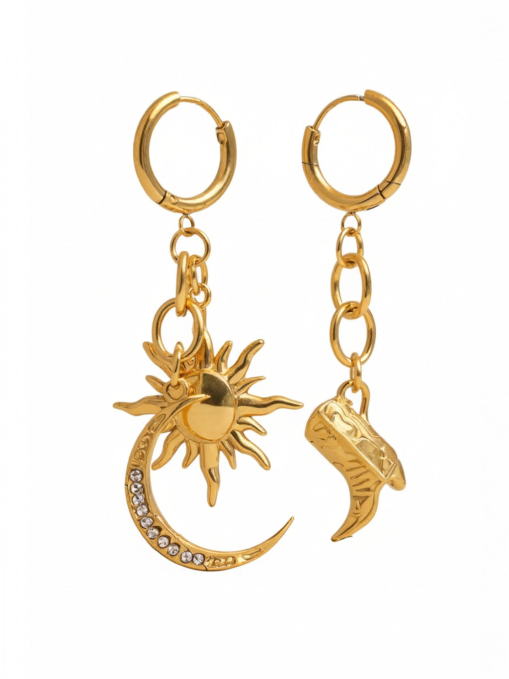 Sun and Moon Boot Drop Earrings
