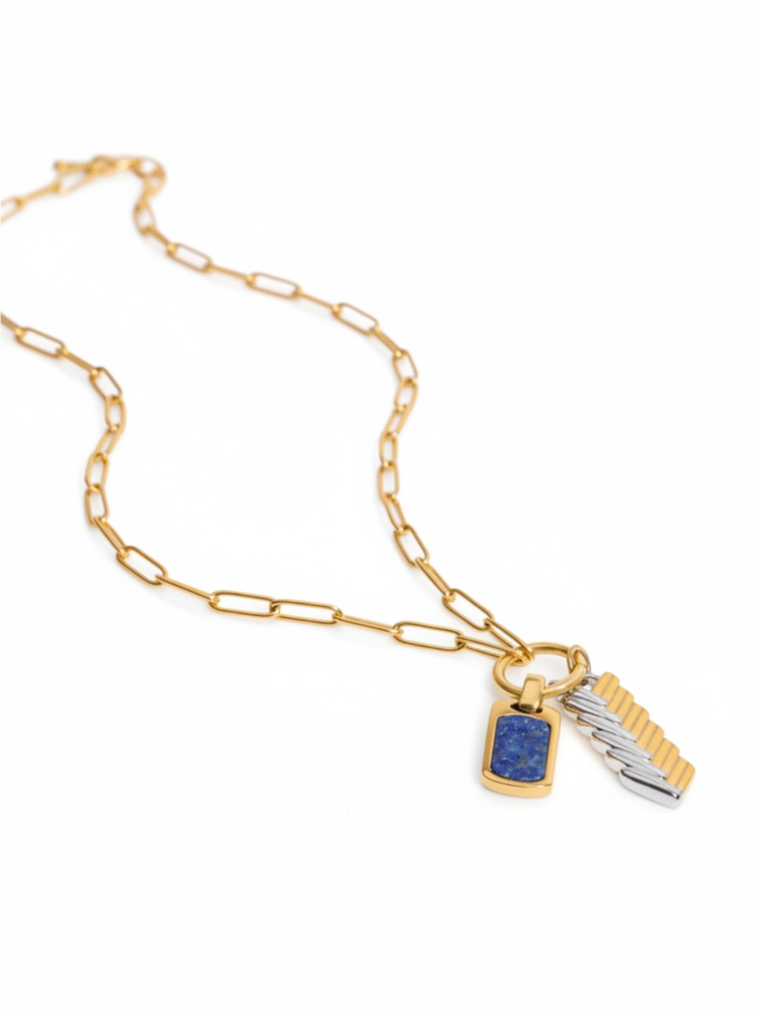 Gold and Silver Color-Block Woven Pendant Necklace