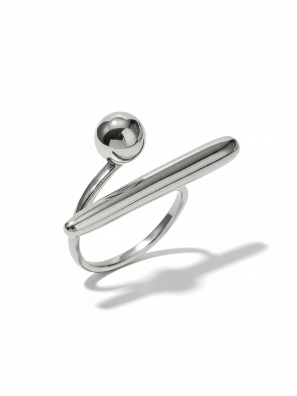 Silver T Shaped Ball Open Ring