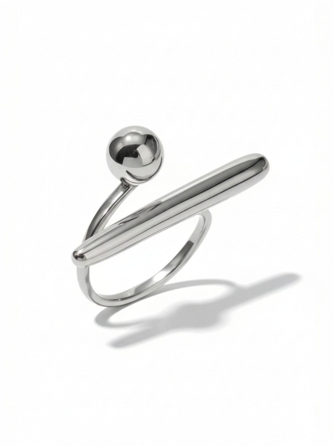 Silver T Shaped Ball Open Ring