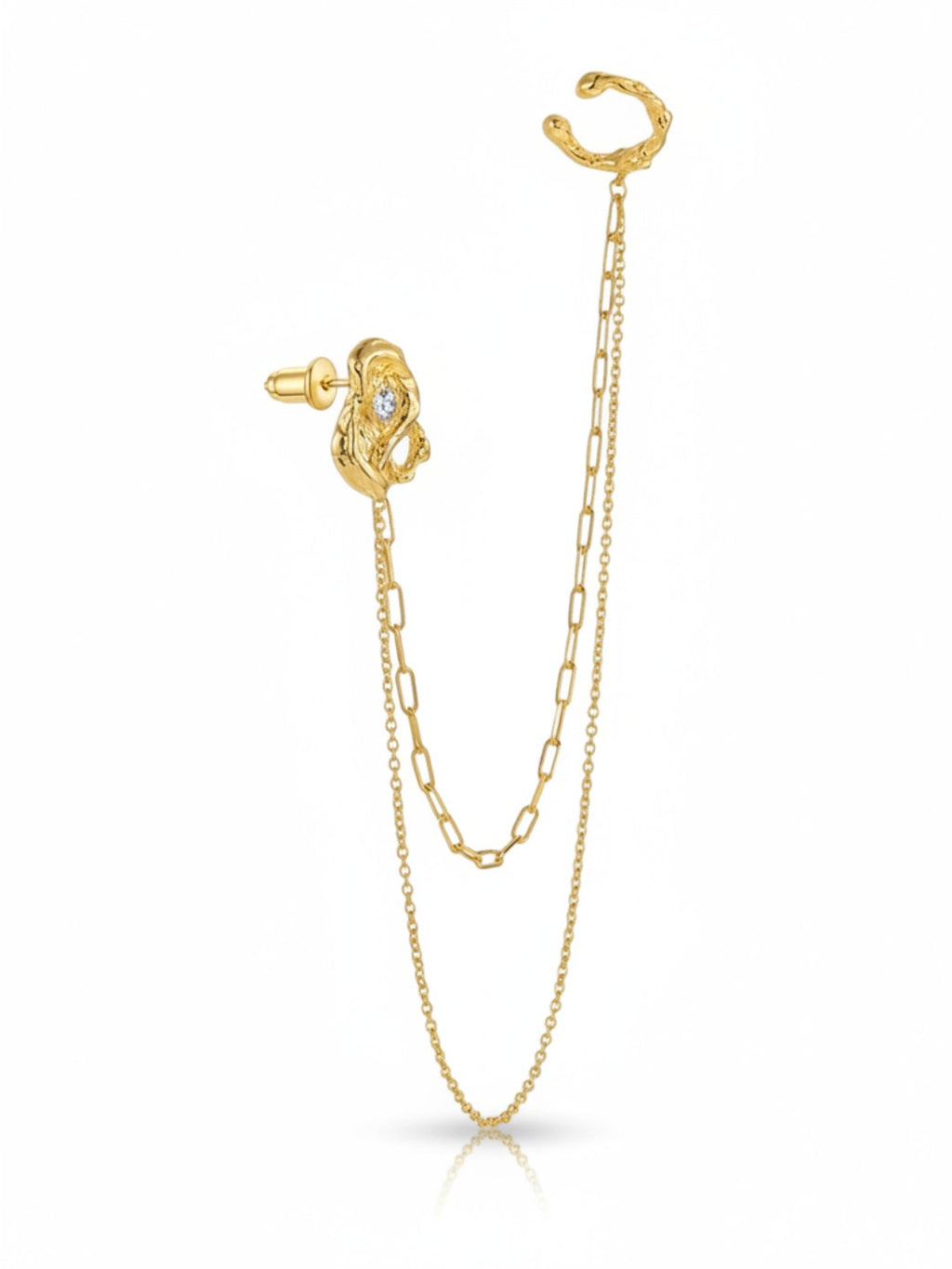 Zircon Stud Double Chain Single Ear Clip