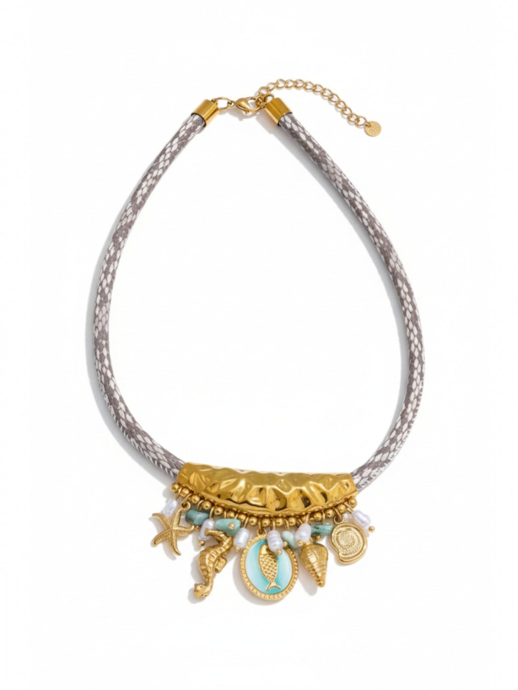 Simulated Pearl Starfish Conch Pendant Necklace