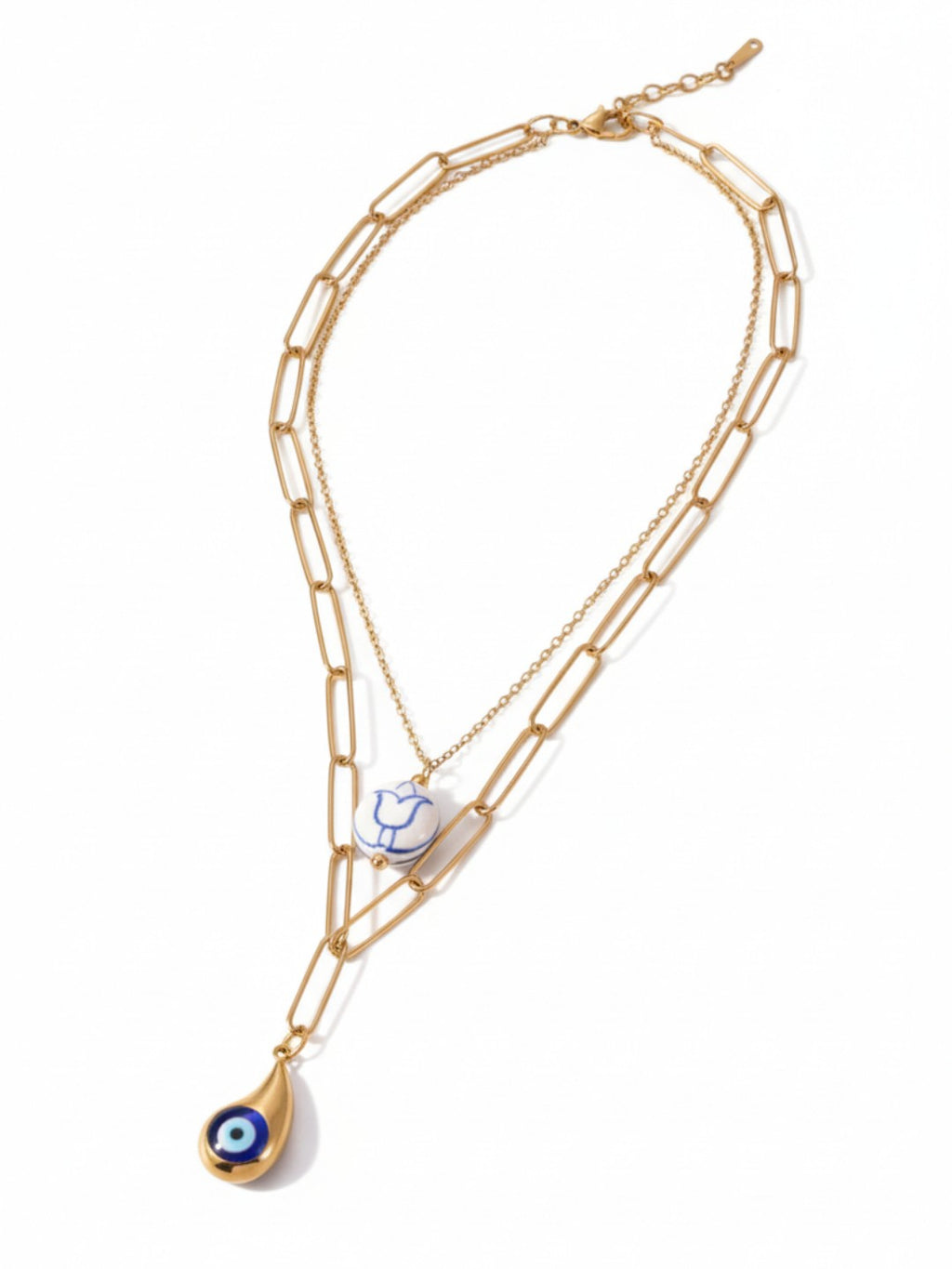 Statement Layered Blue White Flower Ceramic Necklace