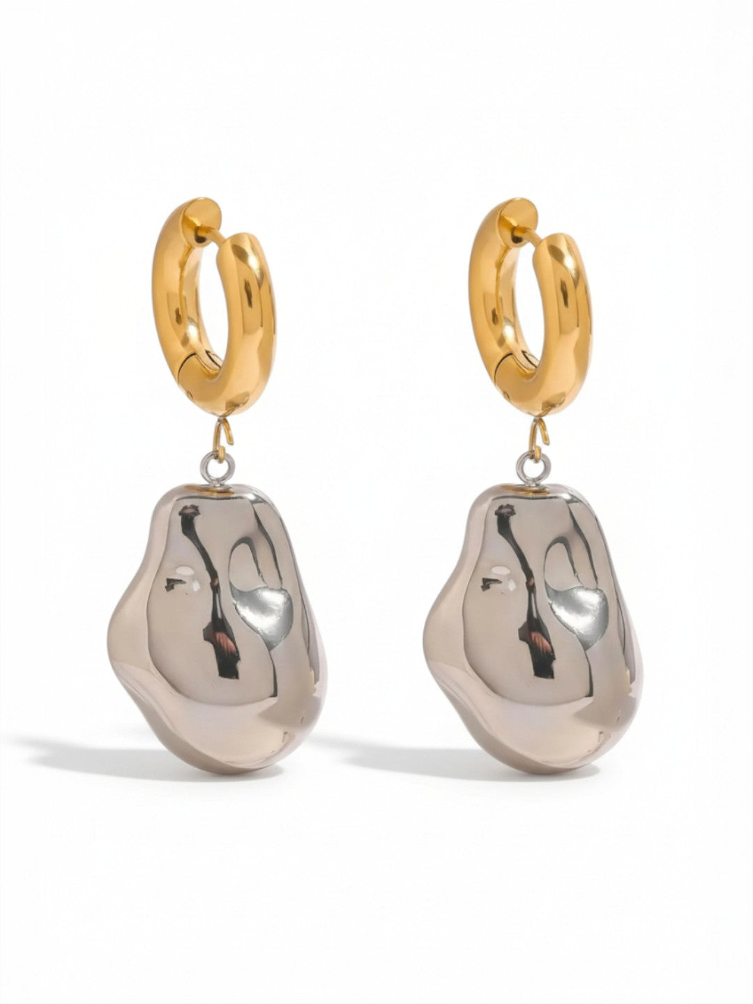 Two Tone Big Bead Pendant Earrings