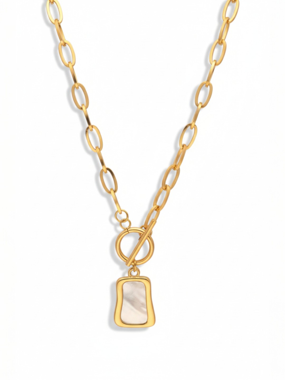 White Shell Square Pendant Necklace