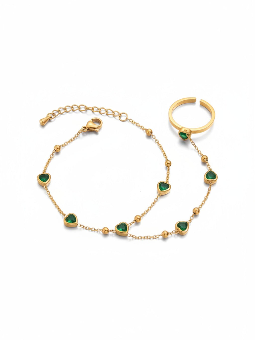 18K Gold Plated Stainless Steel Channel Cubic Zircon Finger Bracelet Hand Chain