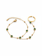 18K Gold Plated Stainless Steel Channel Cubic Zircon Finger Bracelet Hand Chain