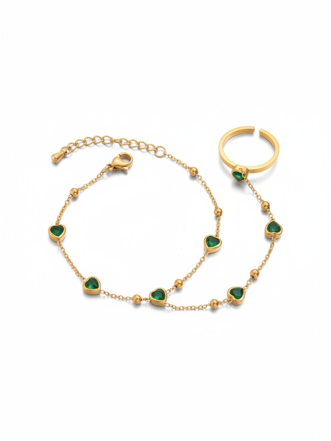 18K Gold Plated Stainless Steel Channel Cubic Zircon Finger Bracelet Hand Chain