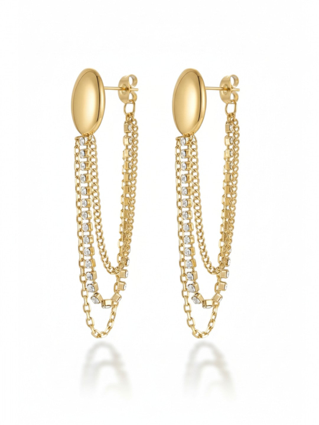 Long Drop Tassel Zircon Chain Earrings