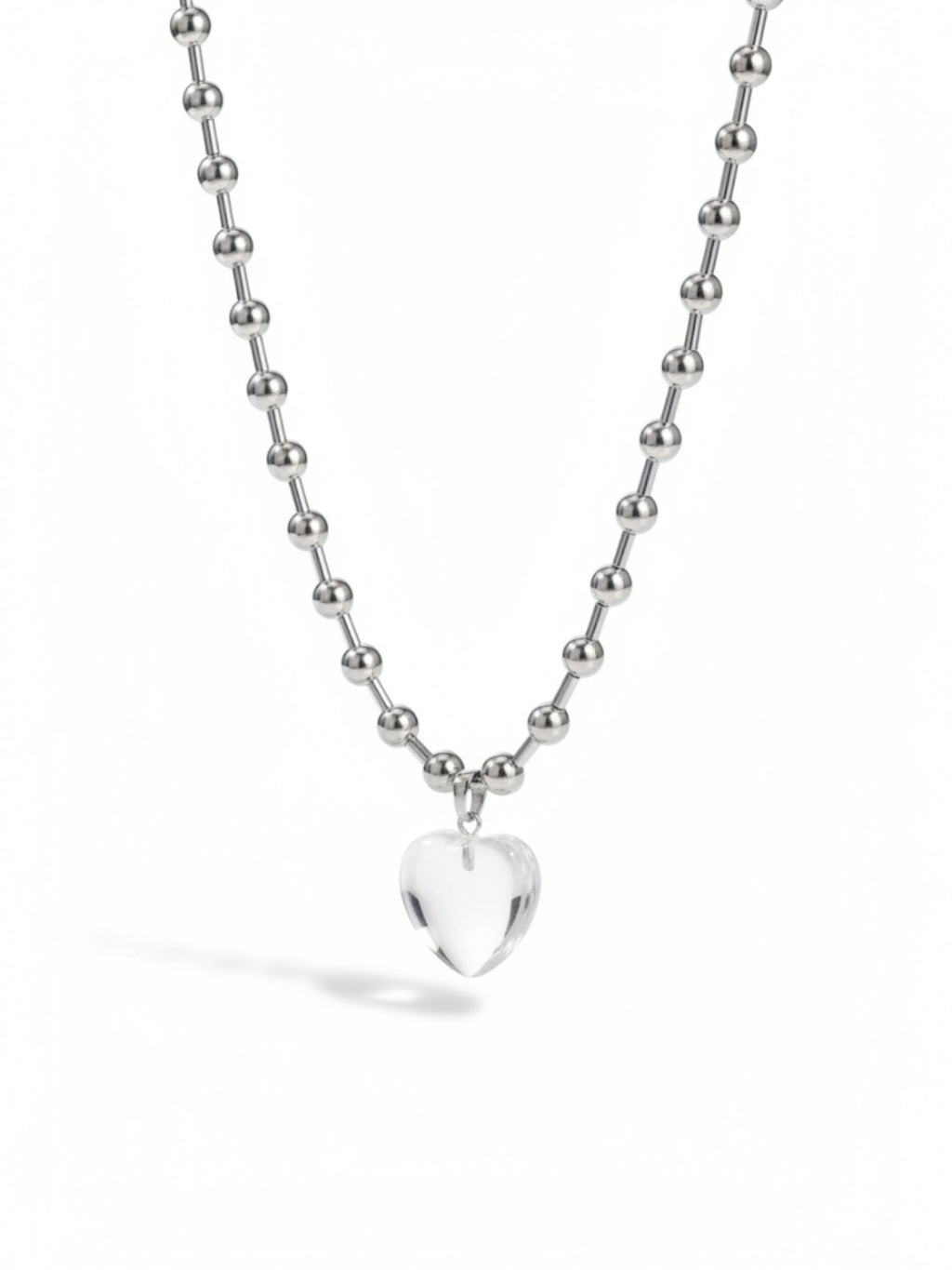 Silver Transparent Glass Heart Pendant Necklace