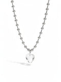Silver Transparent Glass Heart Pendant Necklace