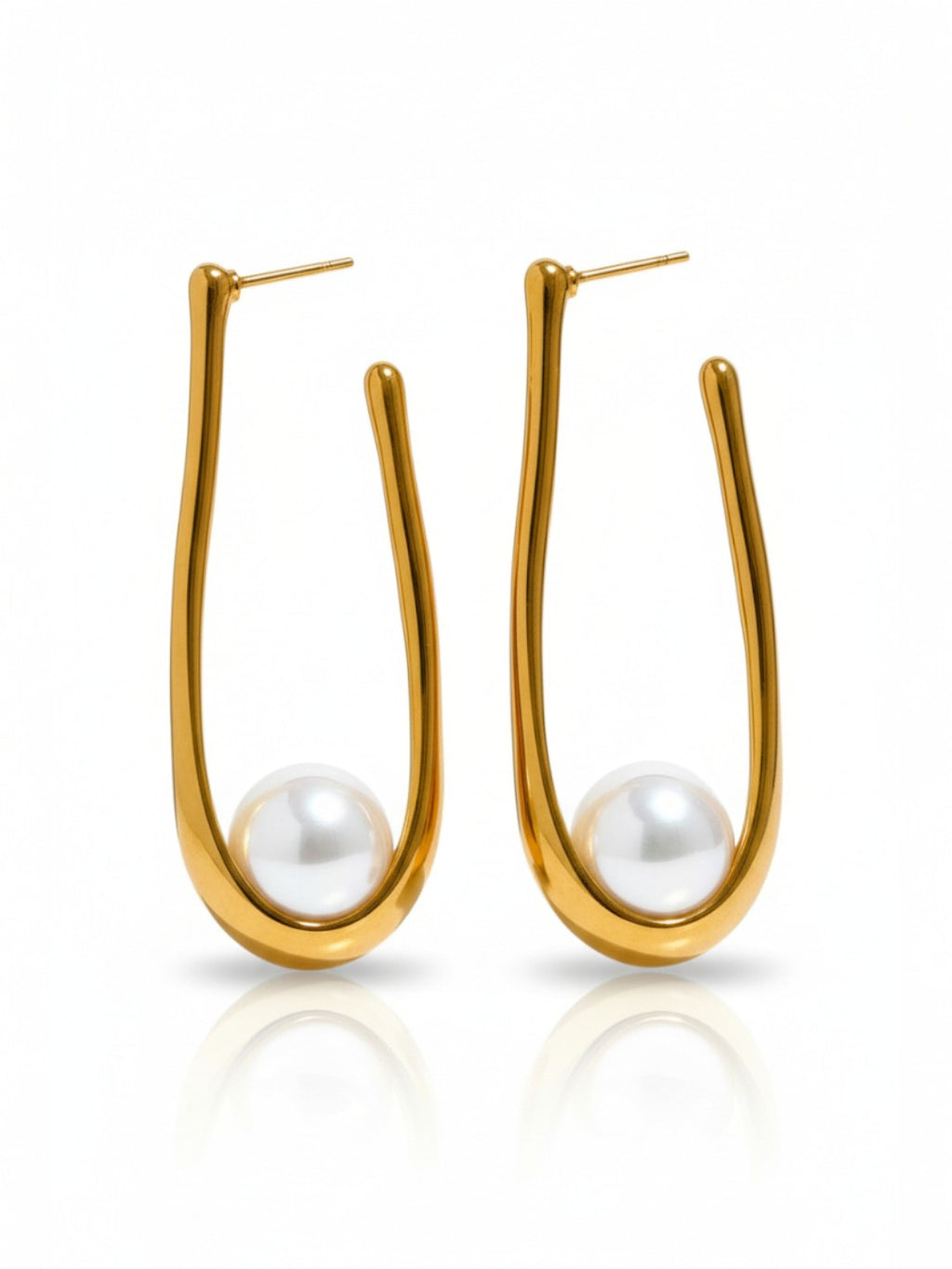 Pearls Geometric Huggie Earrings