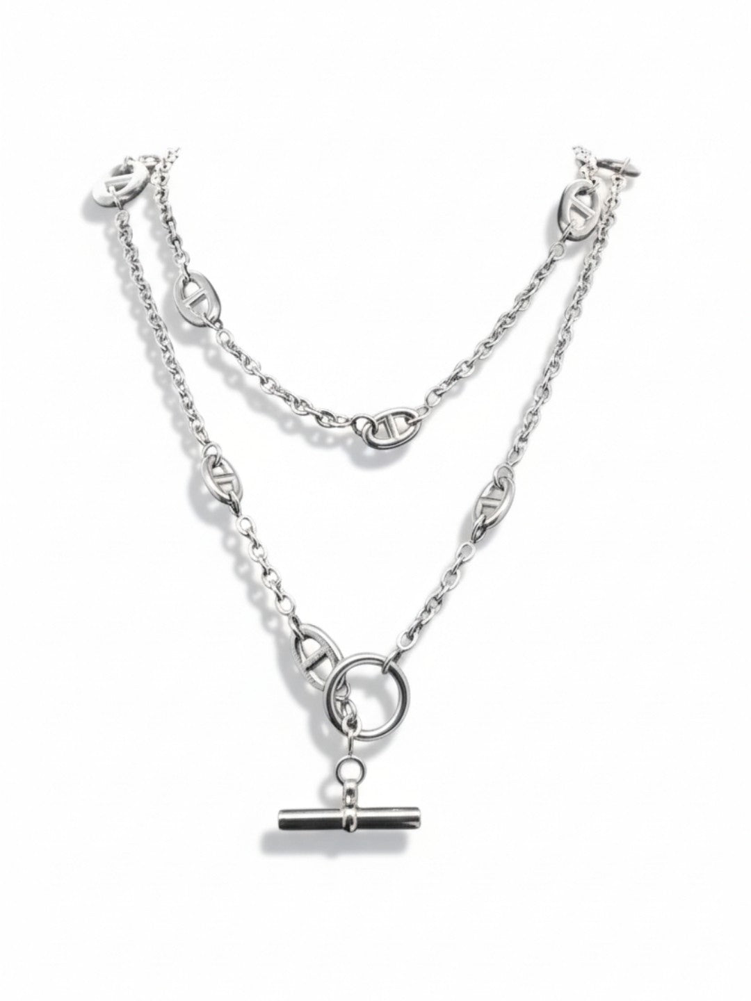 Pig Nose Charm Silver Long Chain