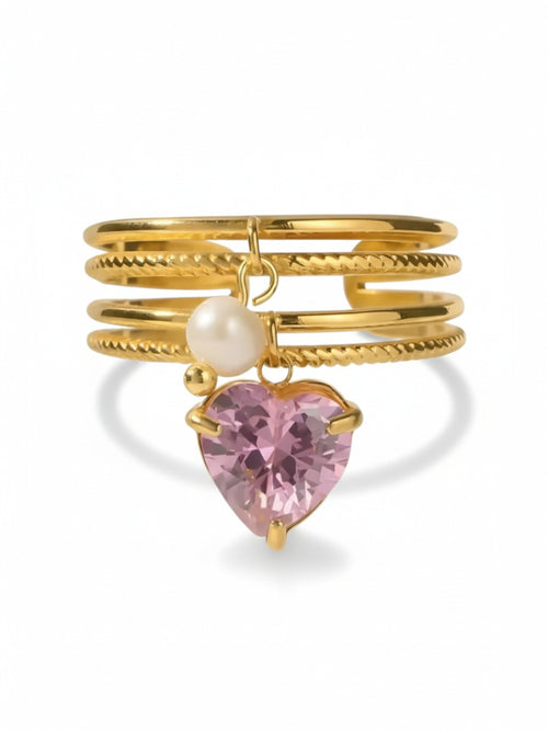Pink Heart Charm Ring