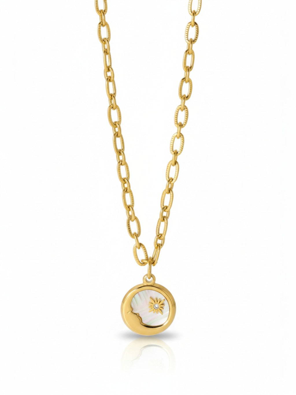 Sun Moon Stars Round Coin Pendant Necklace