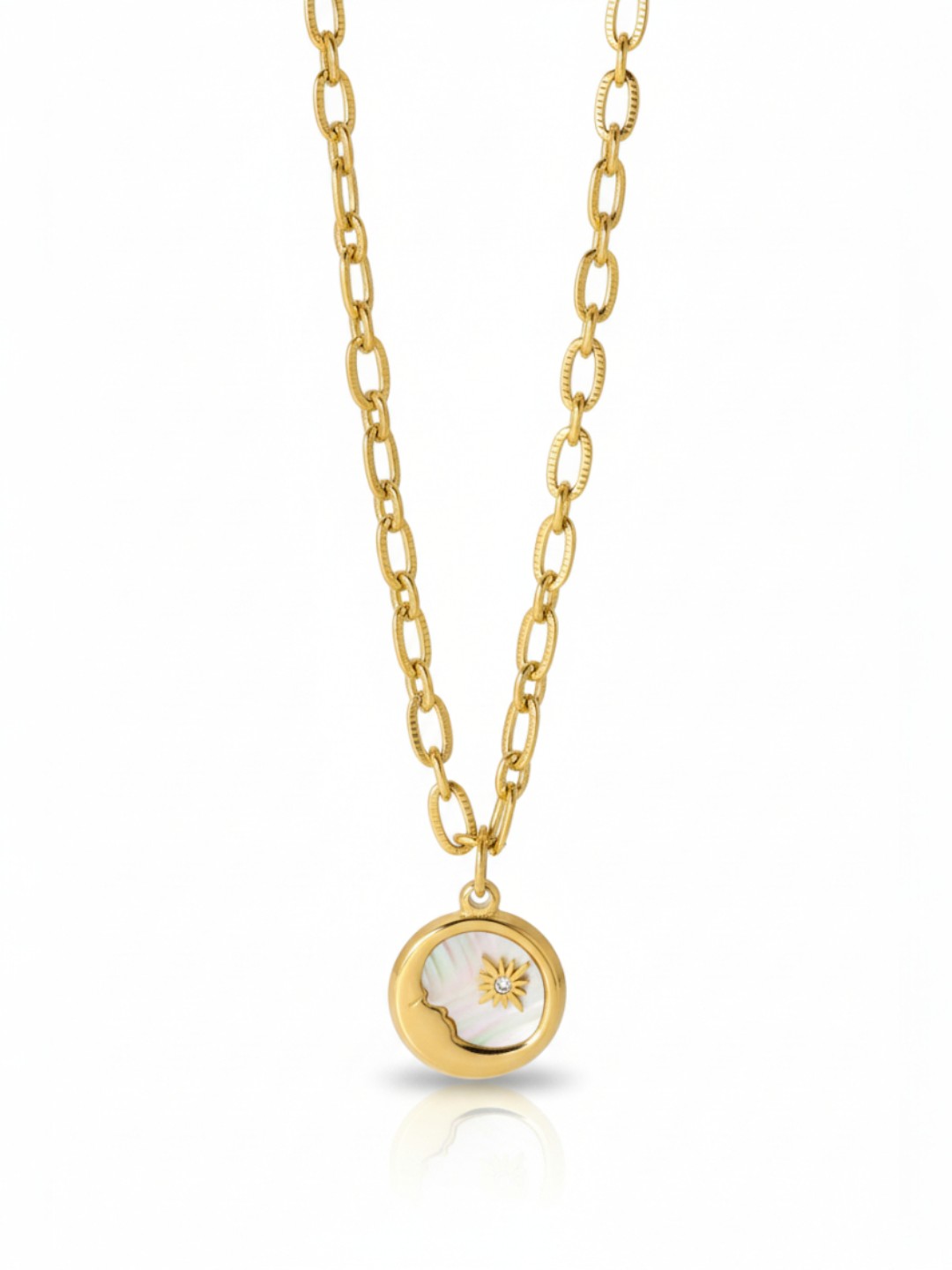Sun Moon Stars Round Coin Pendant Necklace