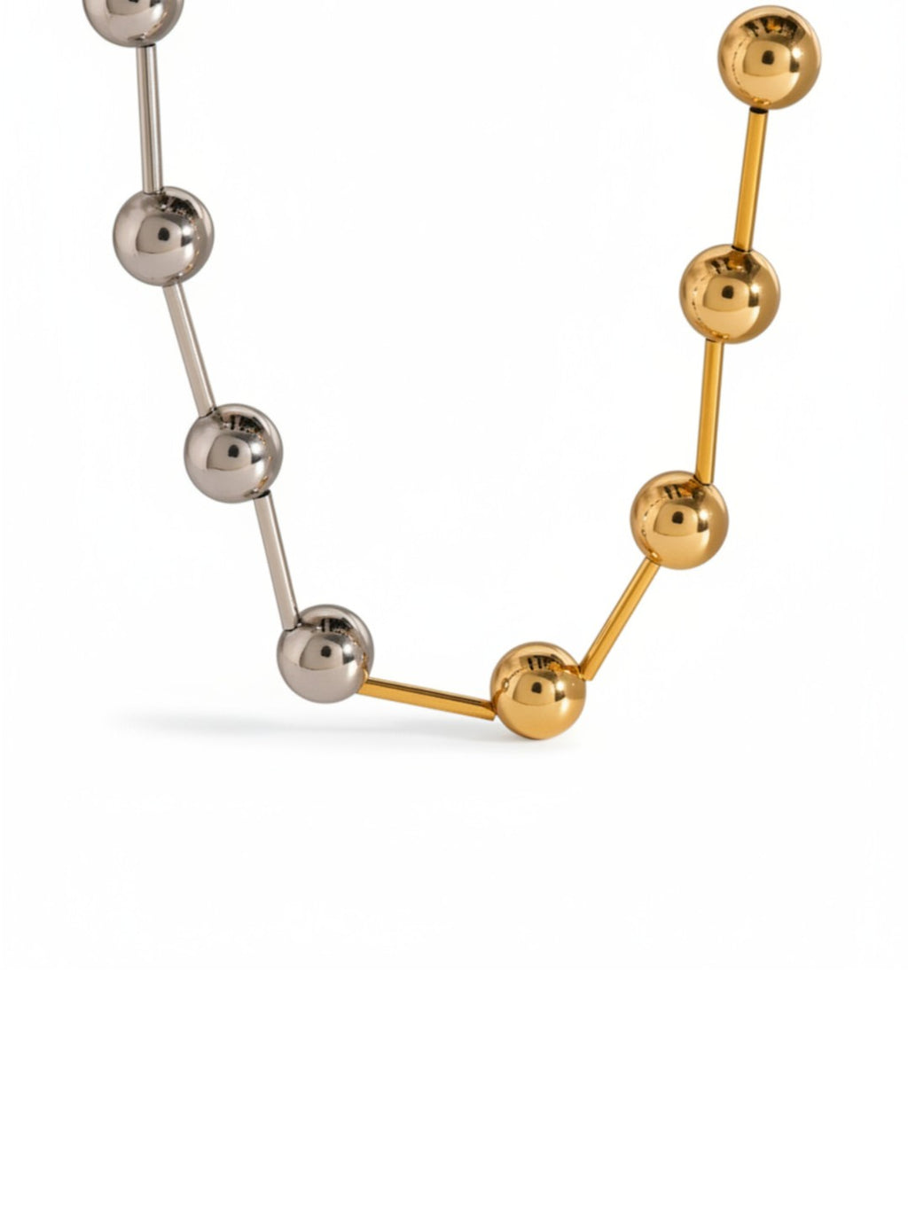 Gold Silver Color Block Steel Ball Necklace