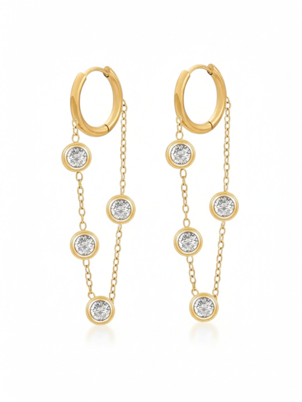 Round Hoop Zircon Chain Earrings