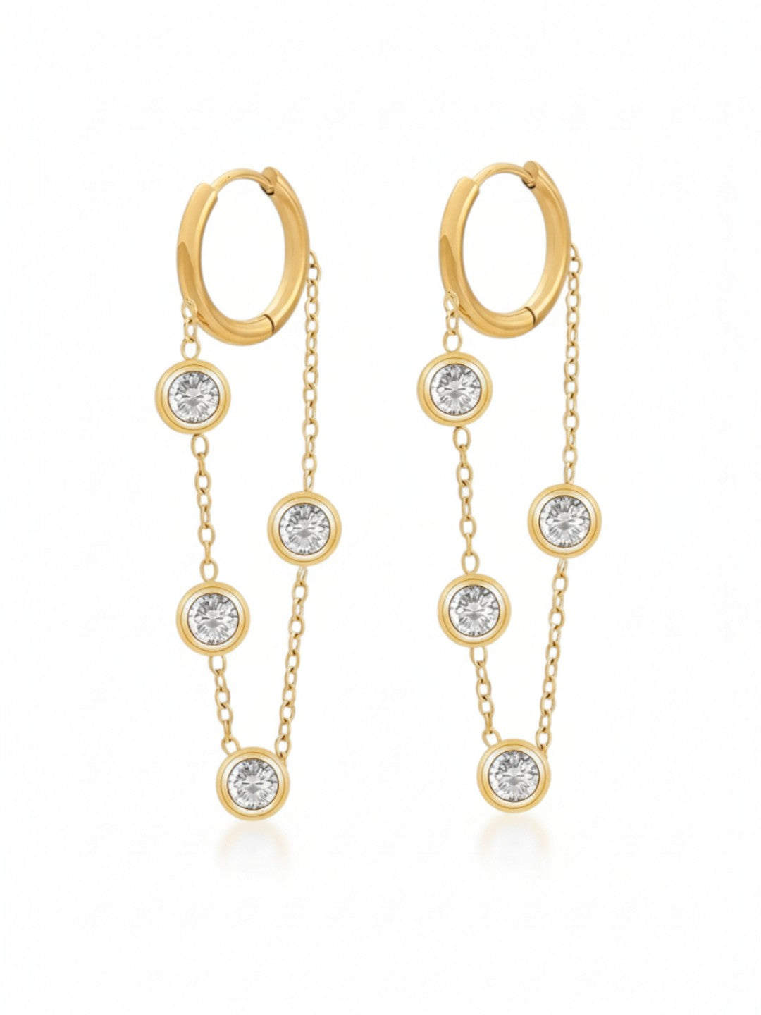 Round Hoop Zircon Chain Earrings