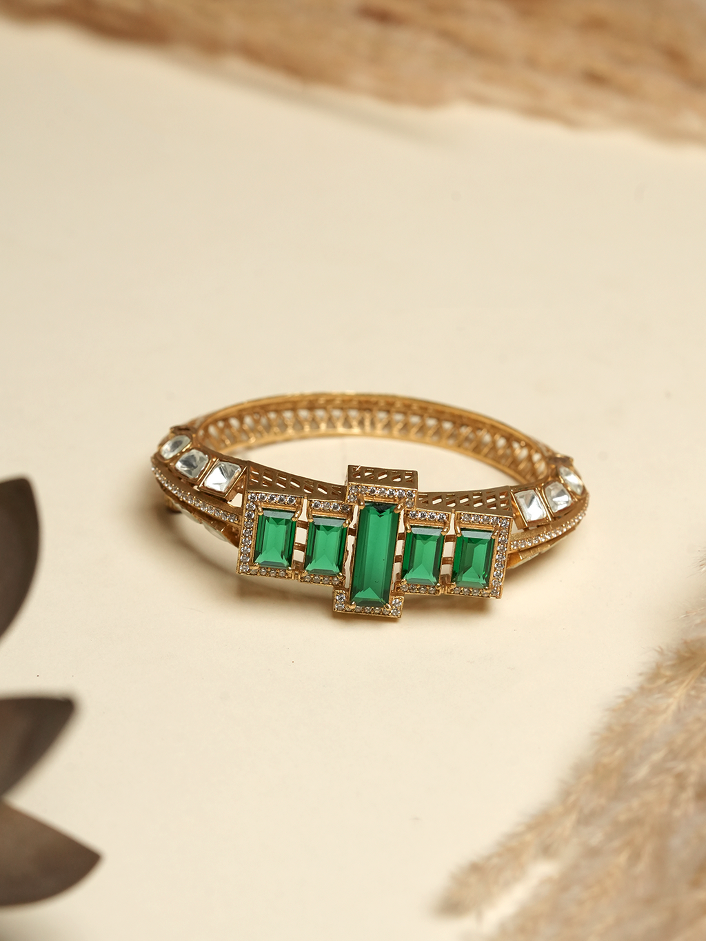 Designer Green Colored Kundan Bracelet