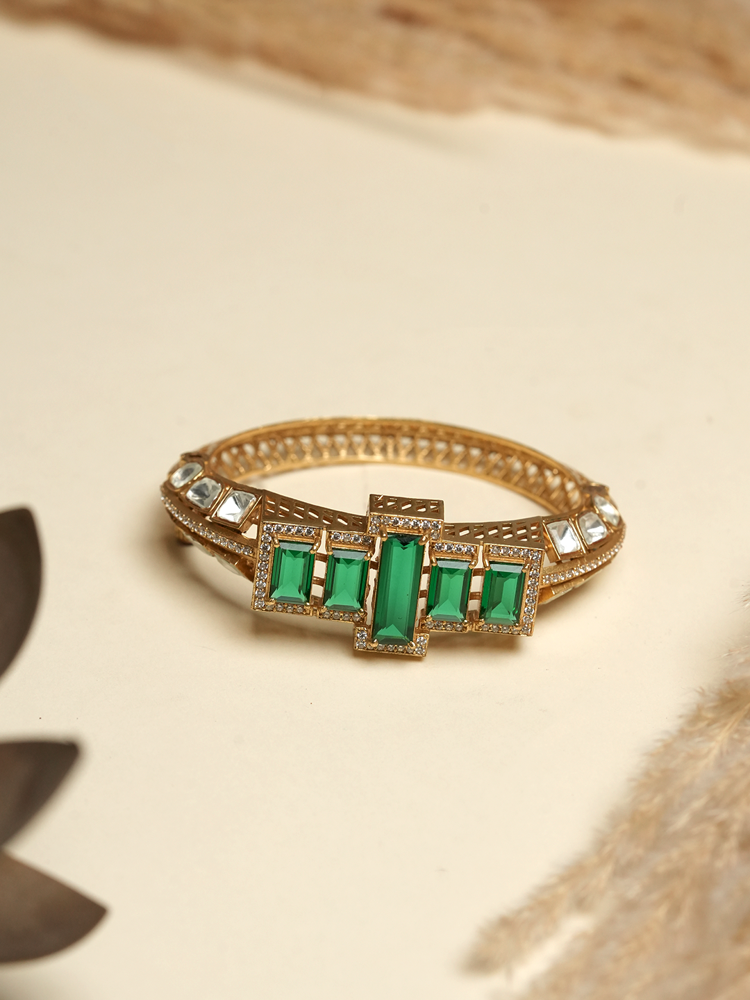 Designer Green Colored Kundan Bracelet