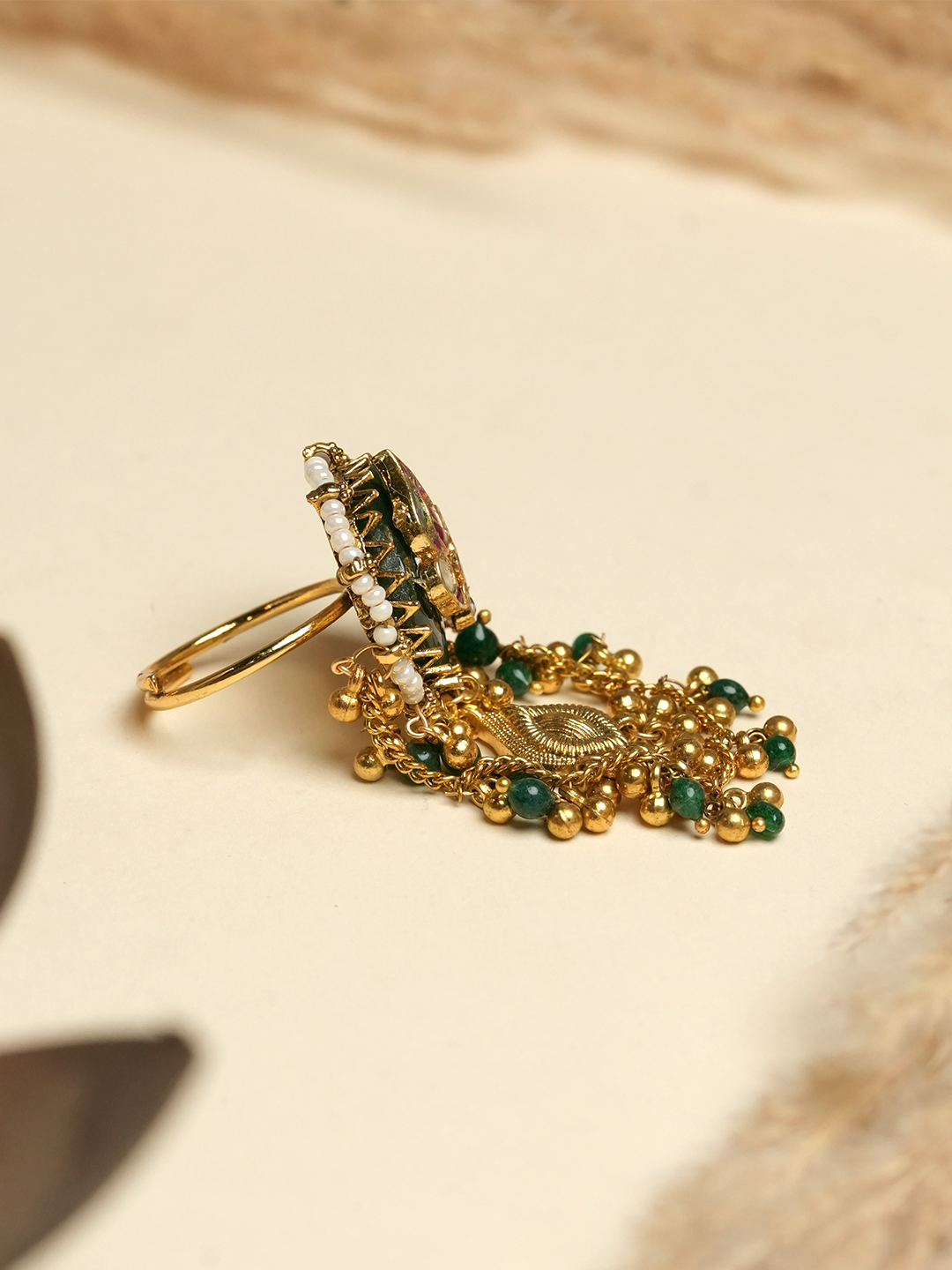 Long Green Heritage Ring with Ghungroo