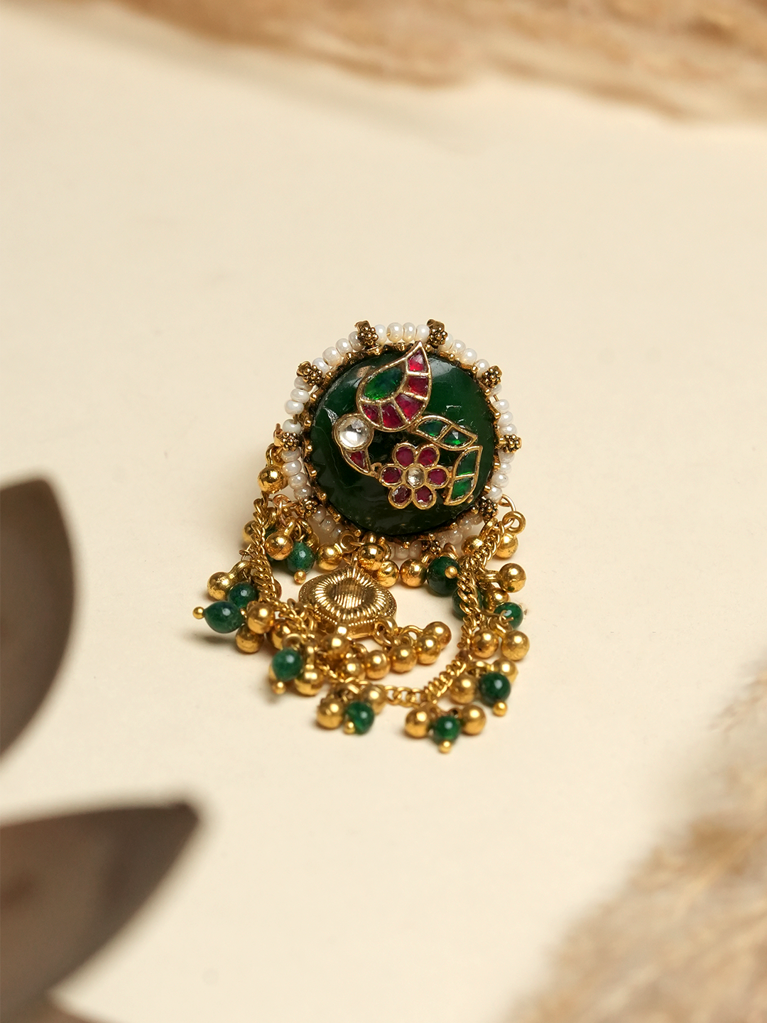 Long Green Heritage Ring with Ghungroo