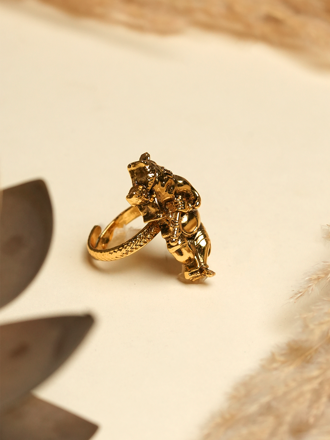 Gold Polish Antique Ganesh Ring