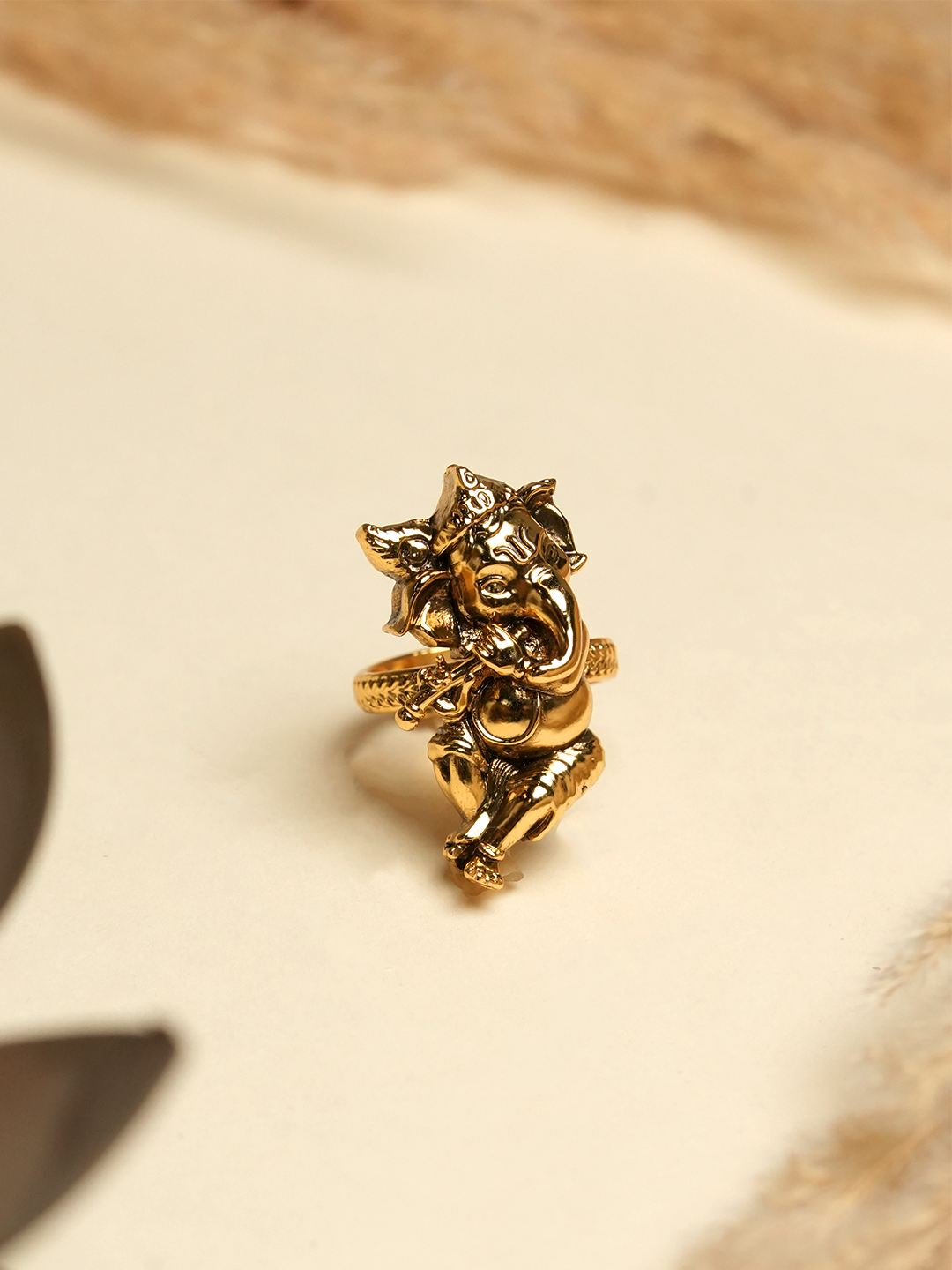 Gold Polish Antique Ganesh Ring