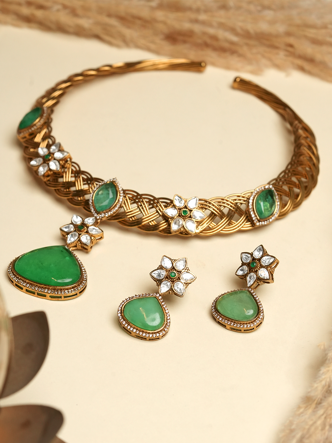 Designer Golden Hasli with Green Pendant