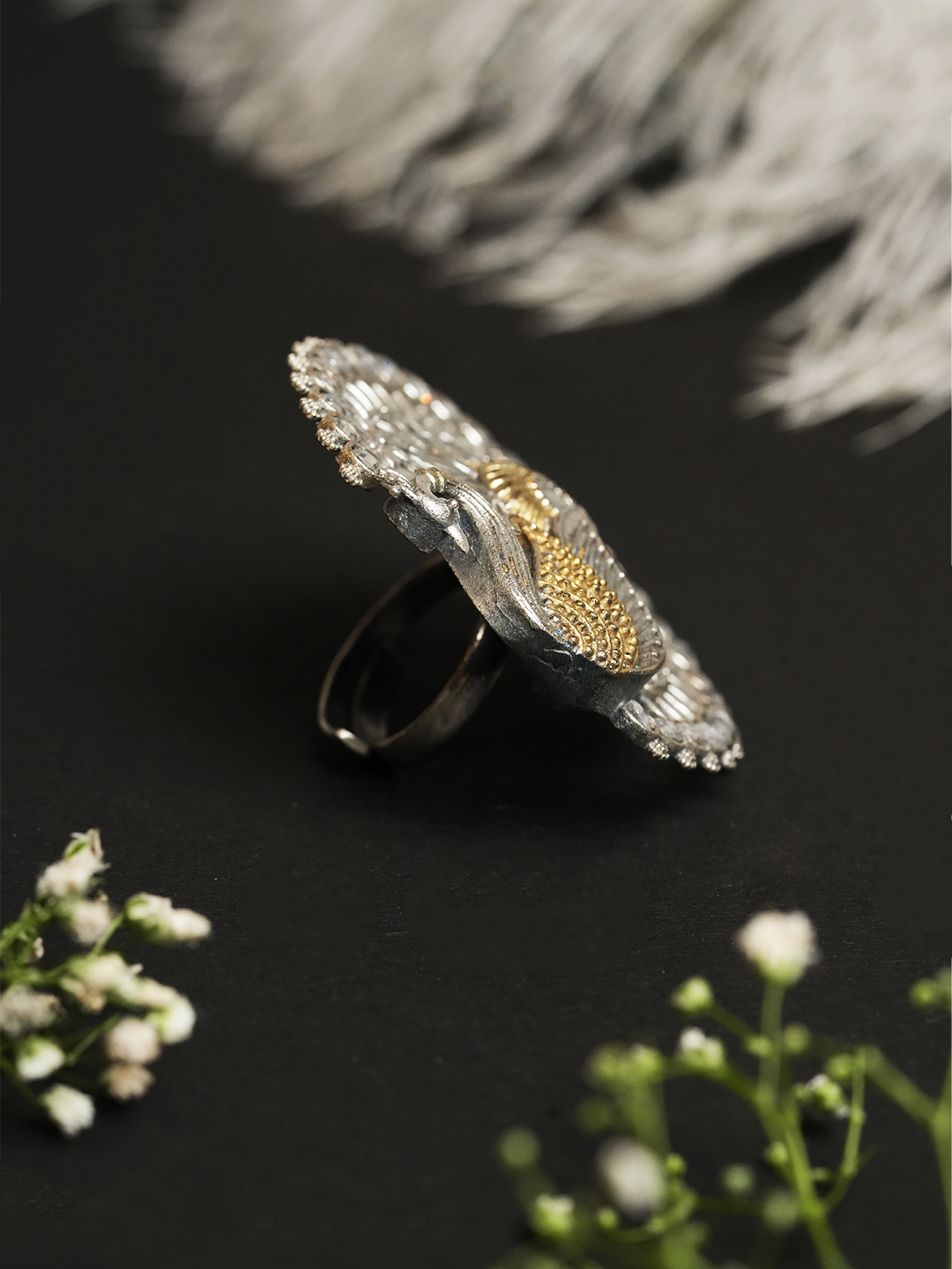 Silver Polish Peacock Ring