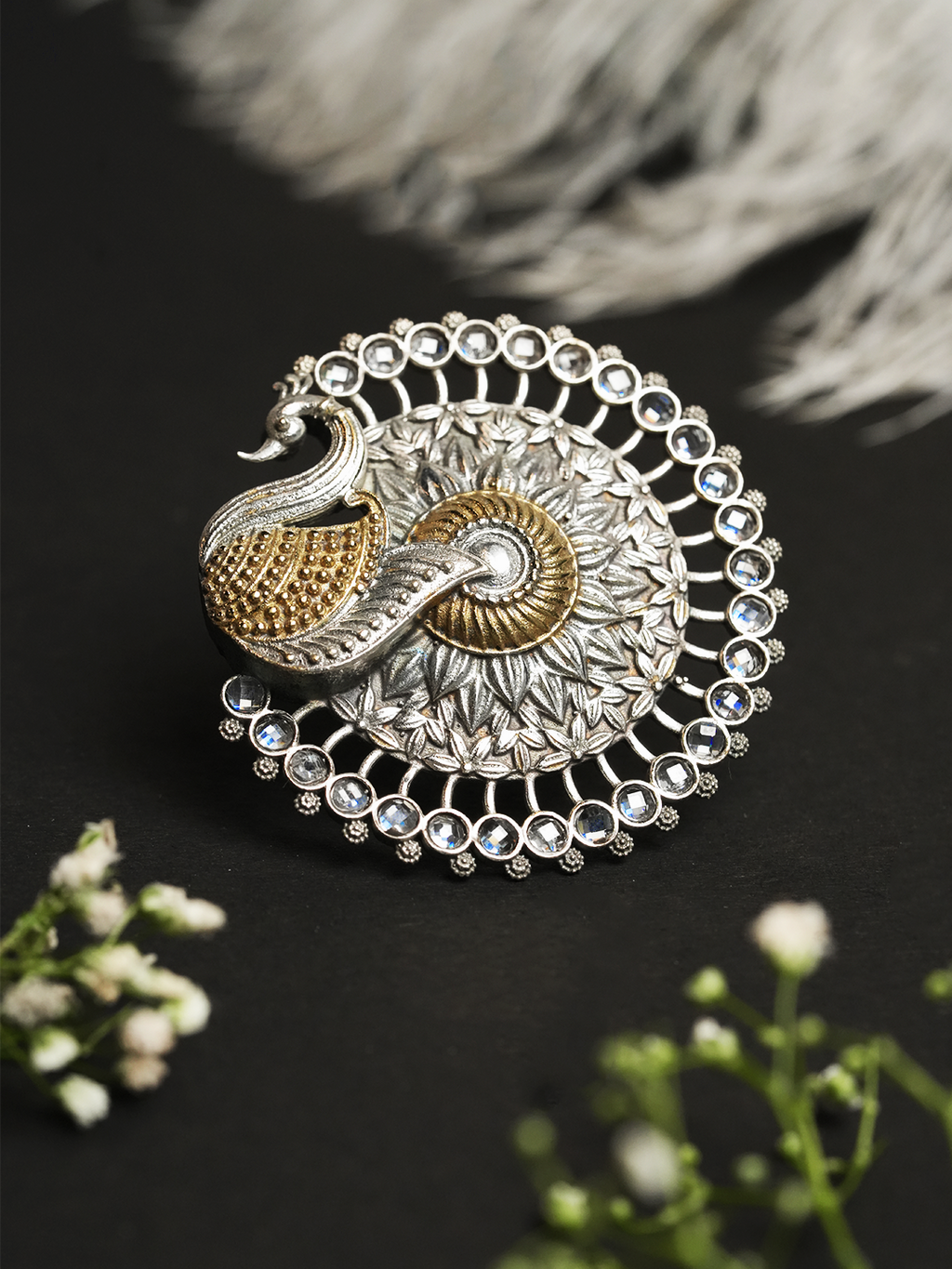 Silver Polish Peacock Ring