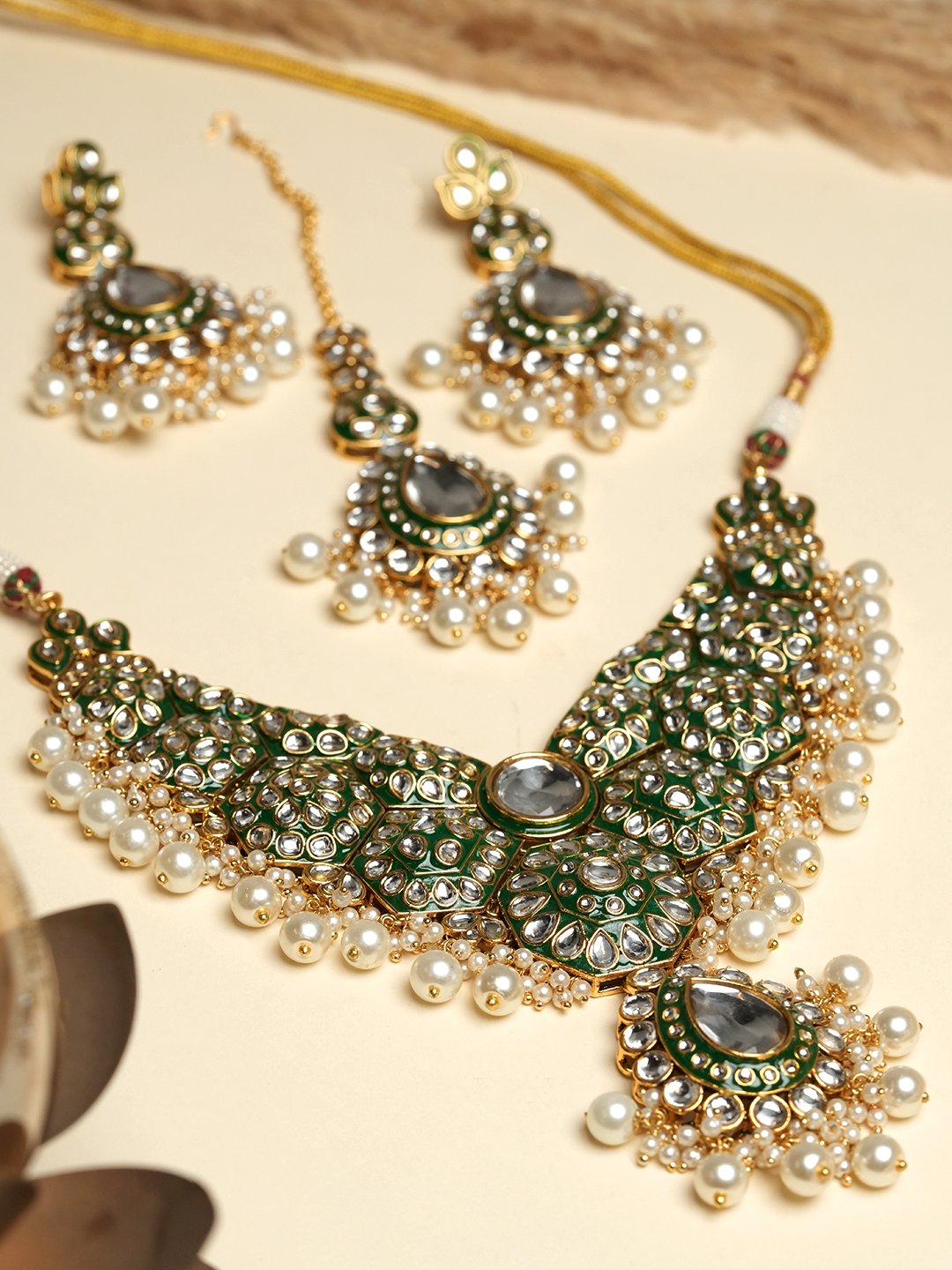 Heavy Kundan Necklace with White Stones