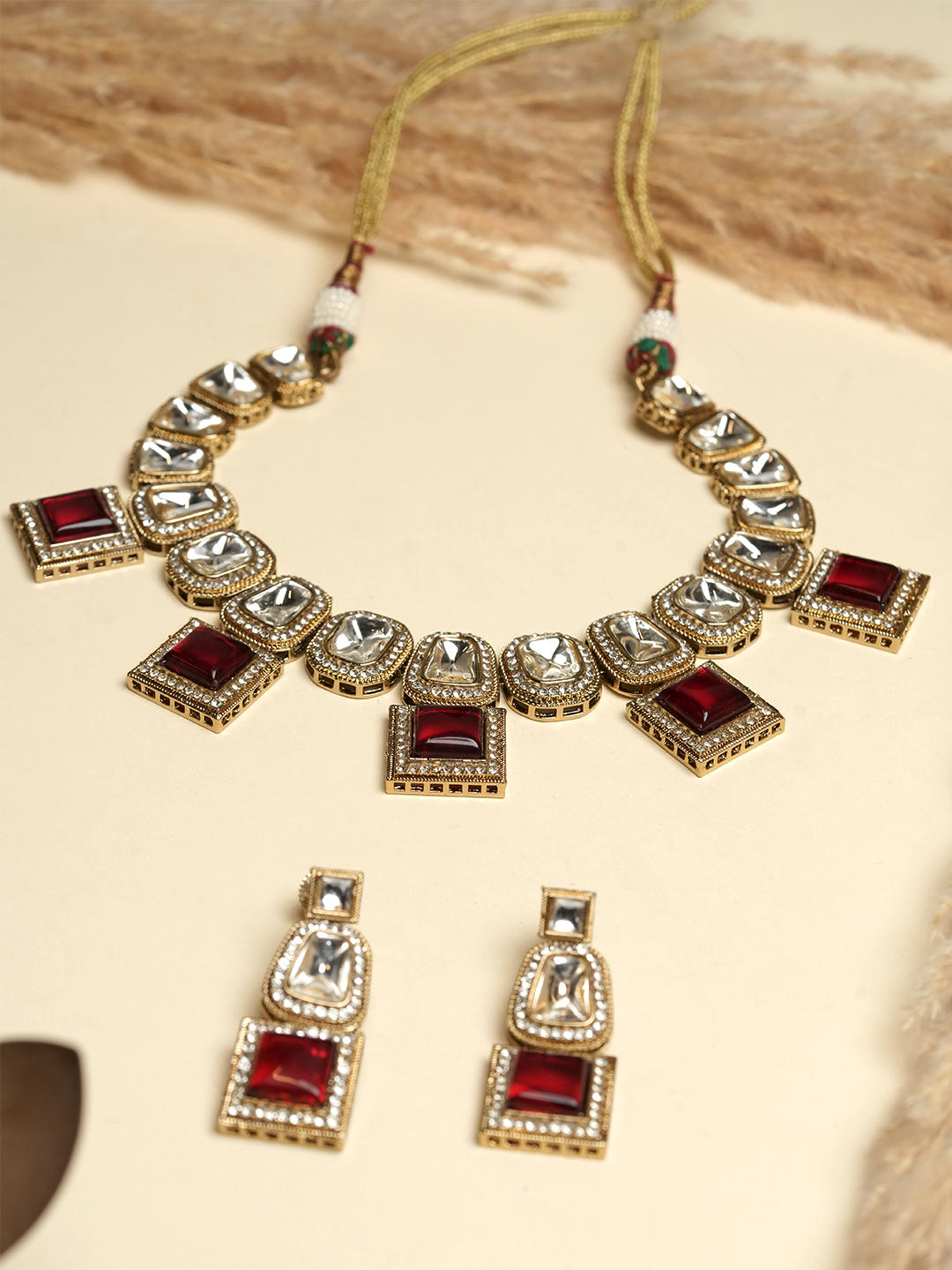 Mehendi Polish Red Kundan Necklace