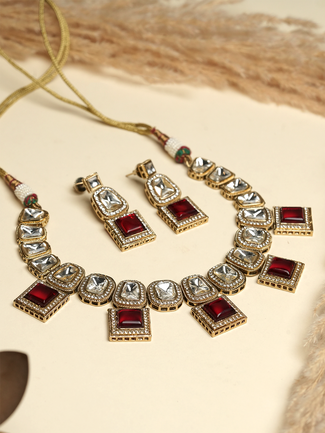 Mehendi Polish Red Kundan Necklace