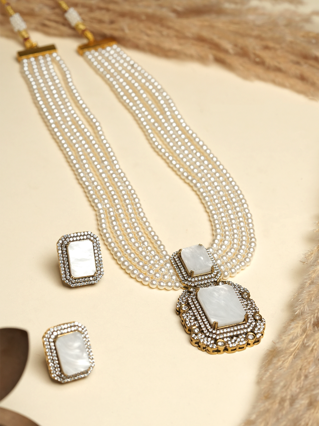 Designer White Stone Mala Set