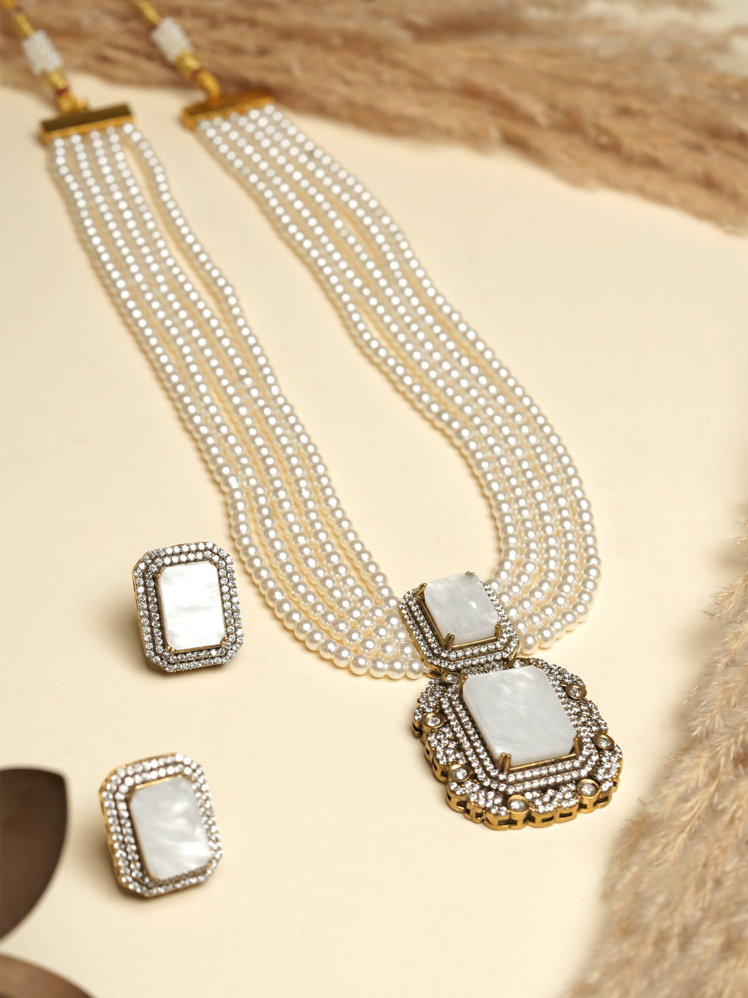 Designer White Stone Mala Set