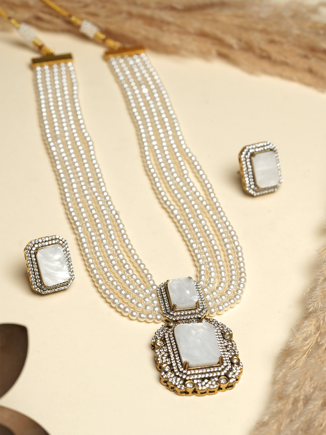 Designer White Stone Mala Set