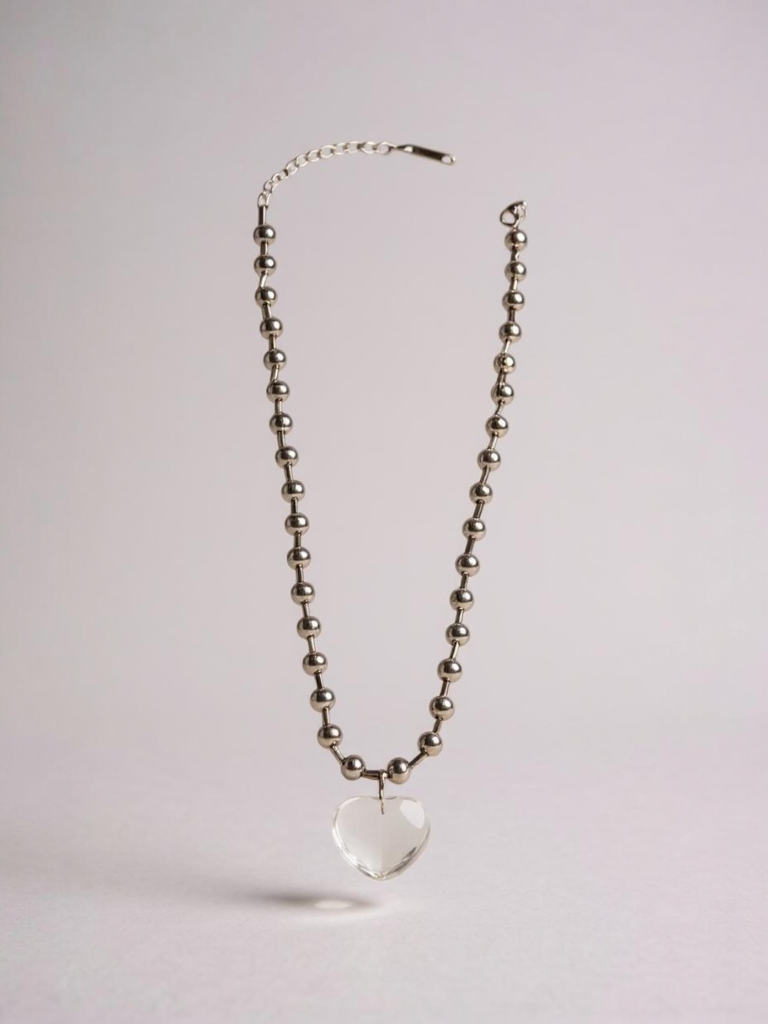 Silver Transparent Glass Heart Pendant Necklace