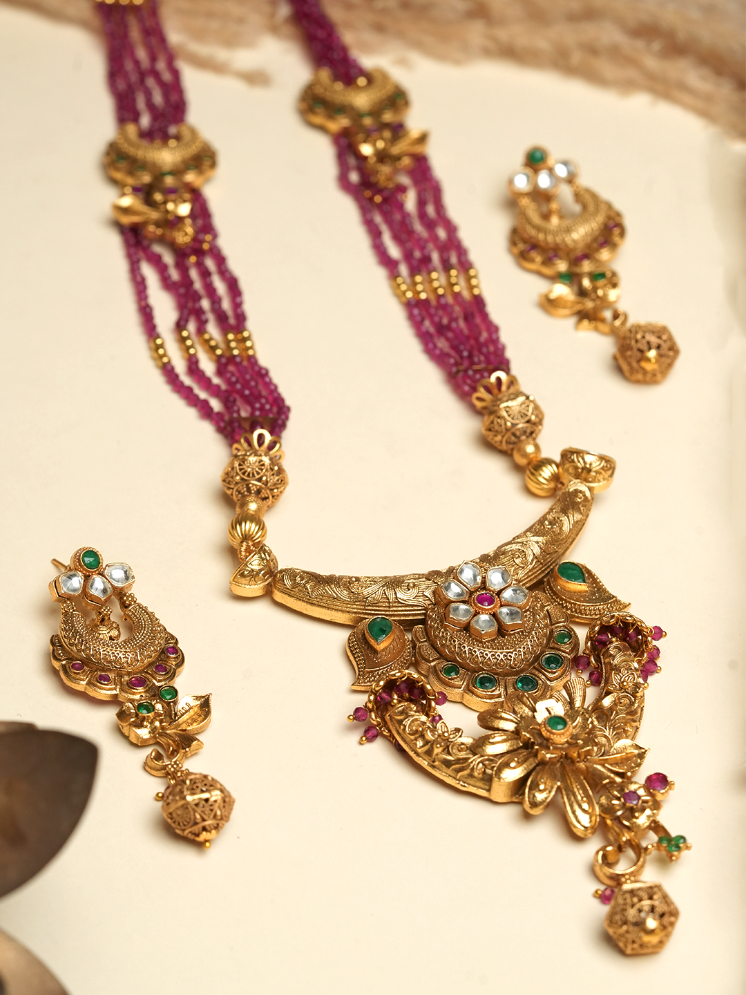 Long Pink Mala Pendant Set