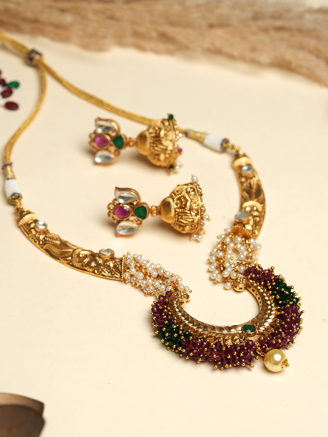 Designer Pink Green Hasli Style Necklace