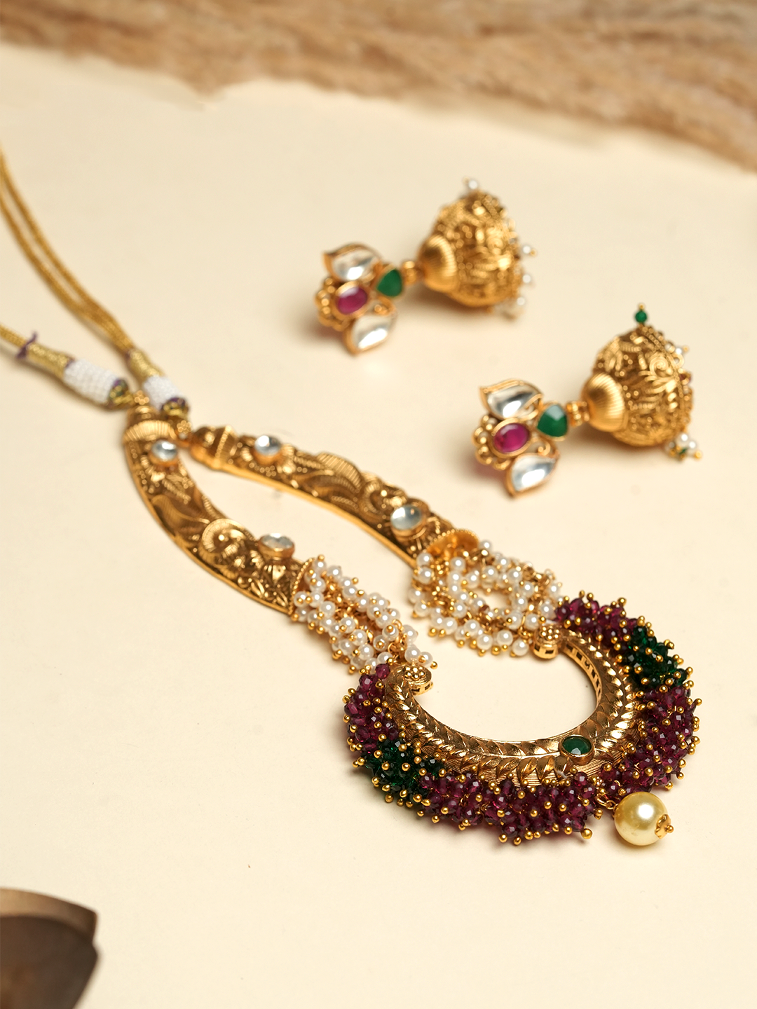 Designer Pink Green Hasli Style Necklace