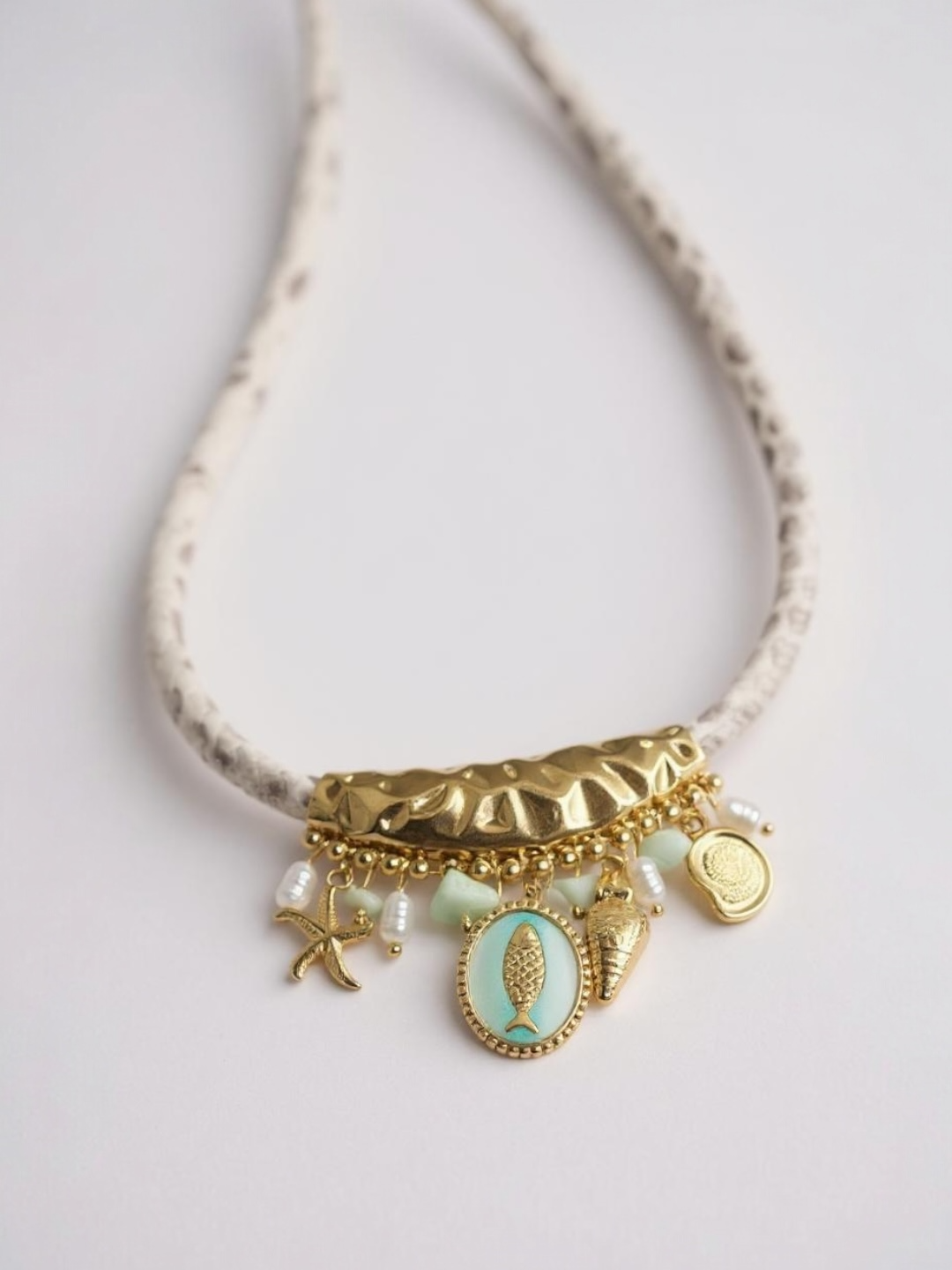 Simulated Pearl Starfish Conch Pendant Necklace