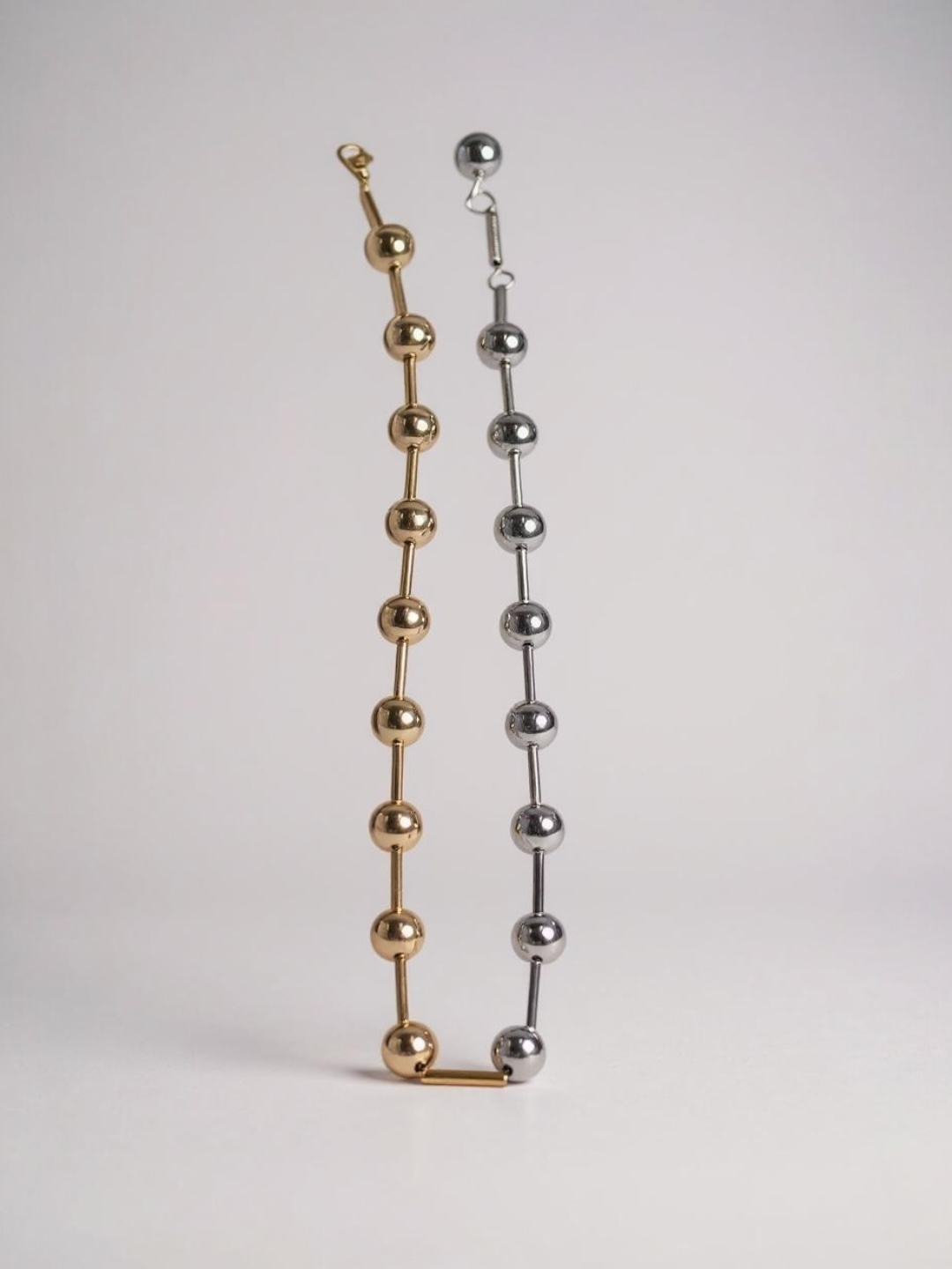 Gold Silver Color Block Steel Ball Necklace