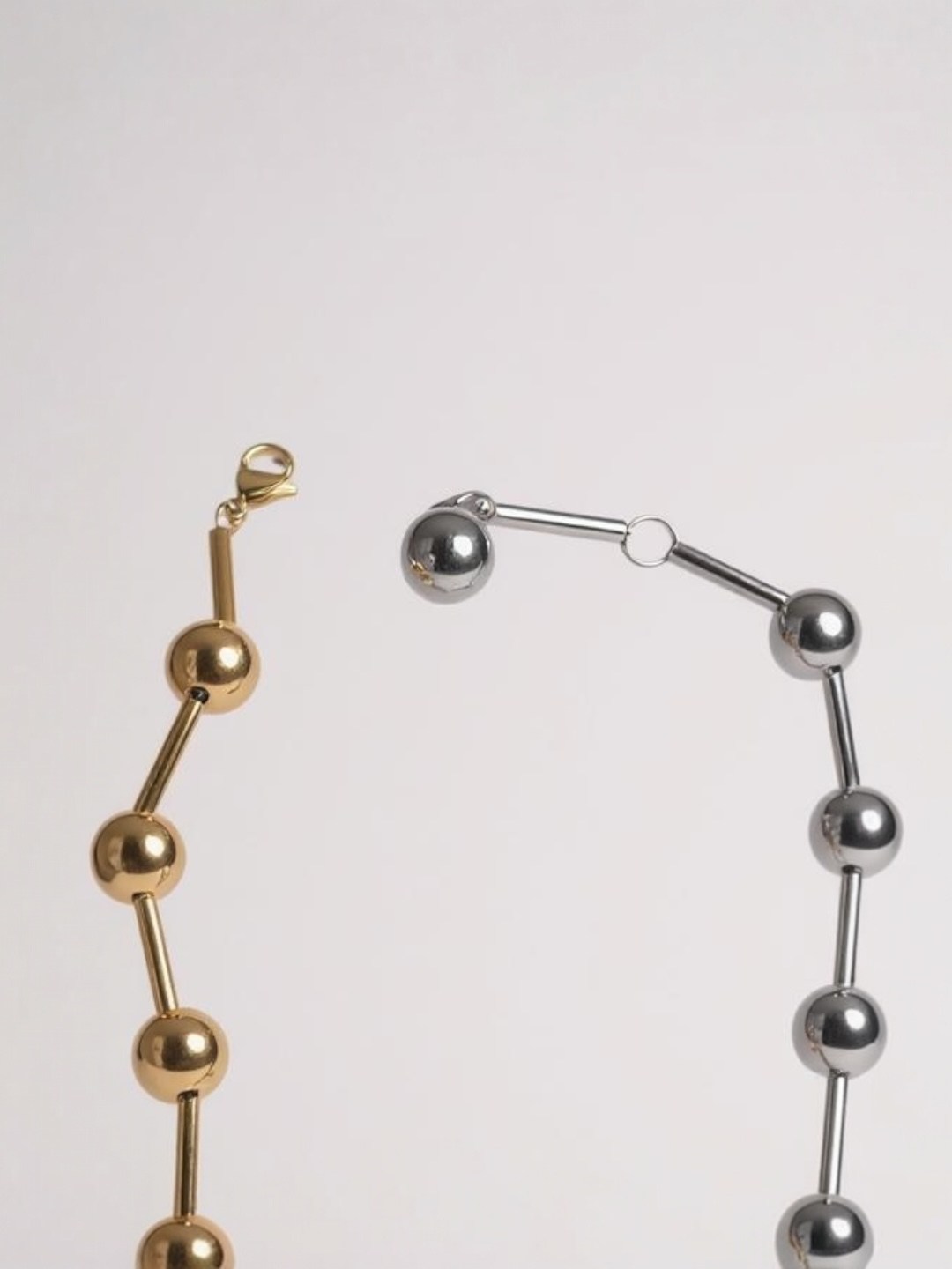 Gold Silver Color Block Steel Ball Necklace
