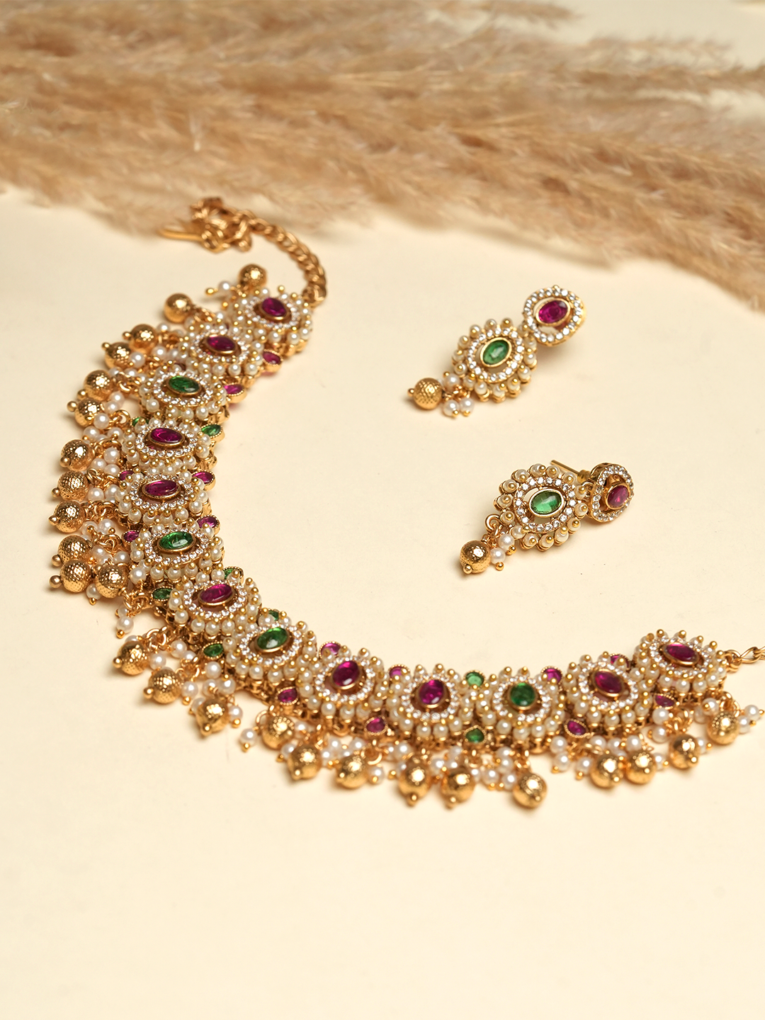 Pink Green Necklace Set